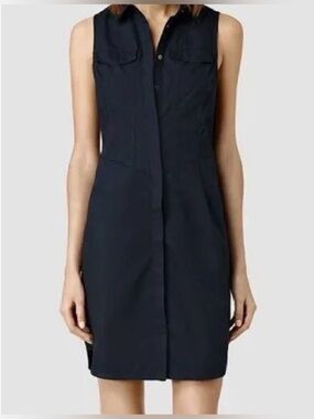 All Saints Aimee Sleeveless Shirt Dress - Classic Dress in Blue Women’s Size 4